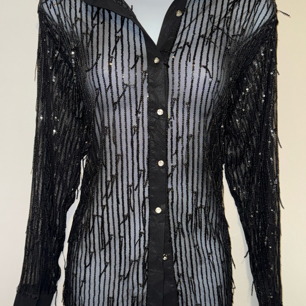 Sequin Black Sheer Women's Top